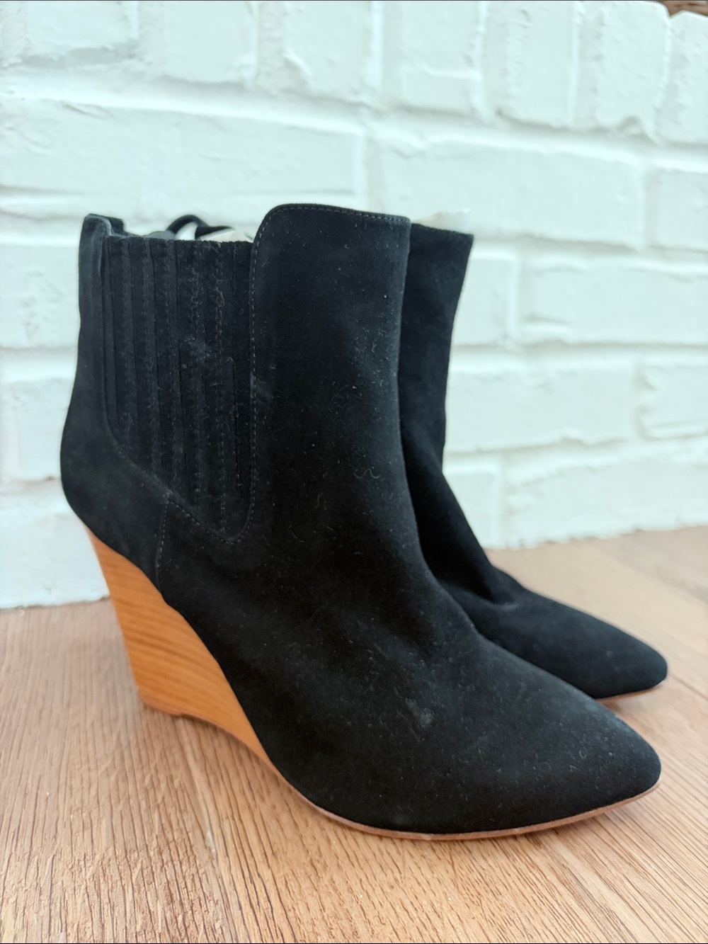 Black Suede Wedge Ankle Booties